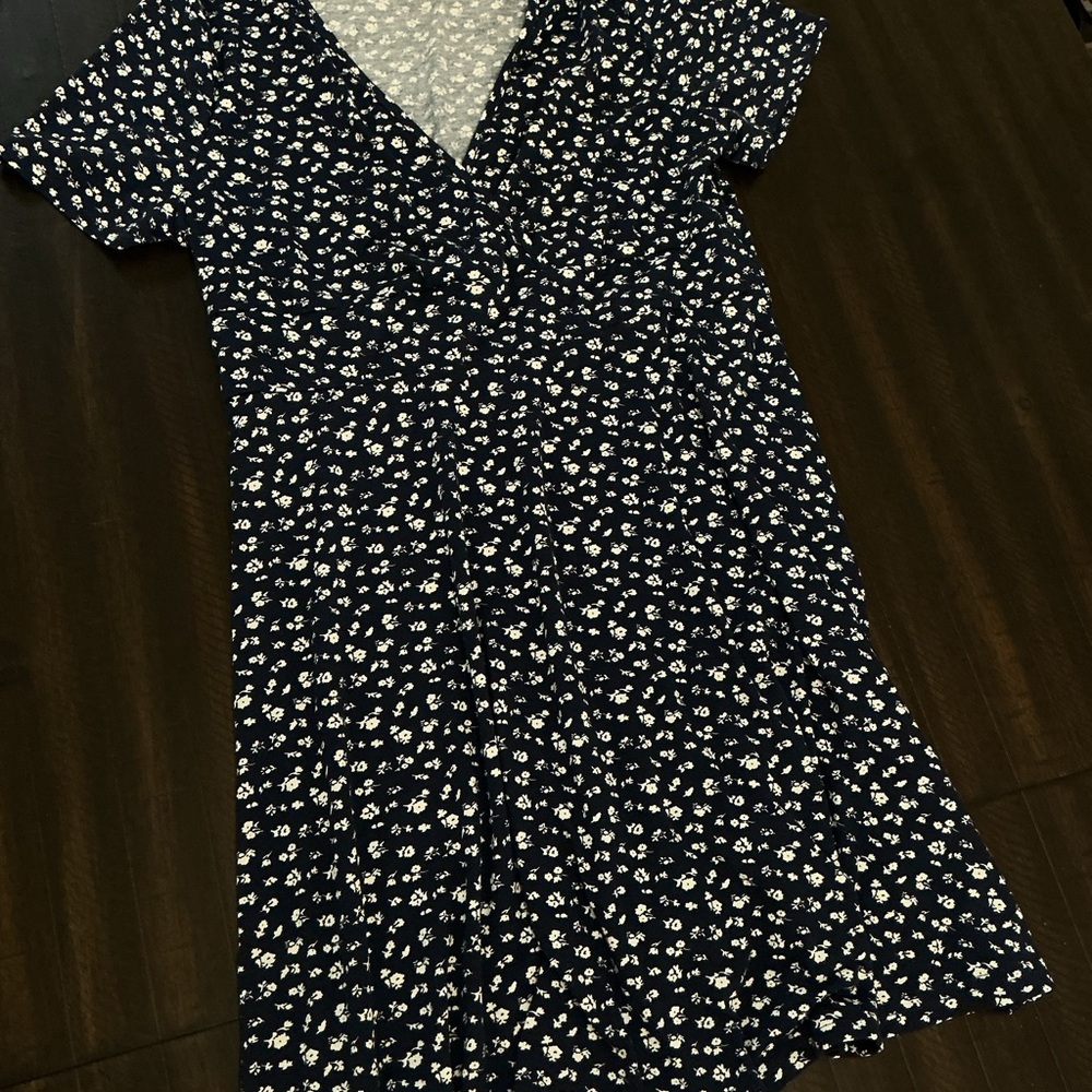 Navy Floral V-Neck Wrap Dress - Brand
